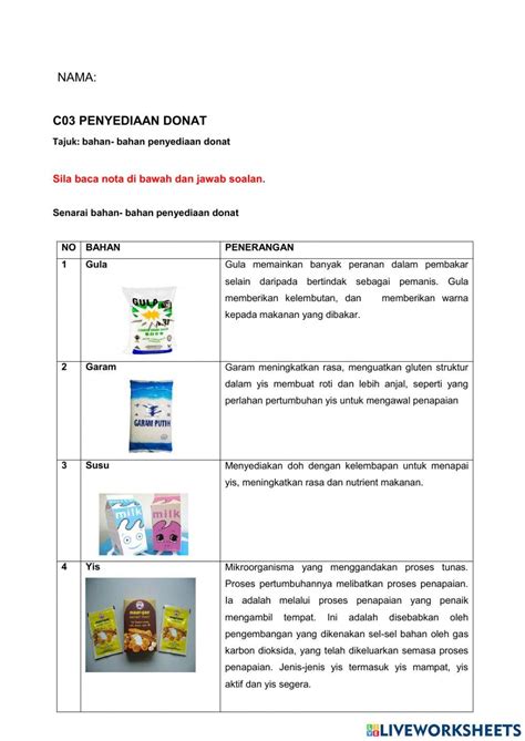 Bahan Untuk Menyediakan Donat Worksheet Live Worksheets