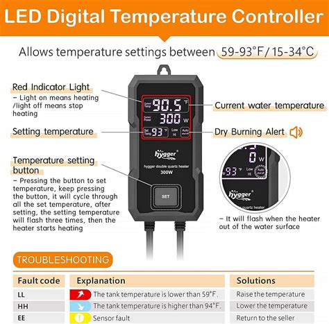 Hygger W Aquarium Heater With Digital Led Controller For