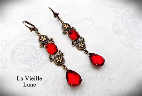 Ruby Victorian Earrings Ruby Drop Earrings Gothic Earrings