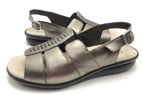 Hotter Candice Metallic Pewter Leather Slingback Wedg Gem