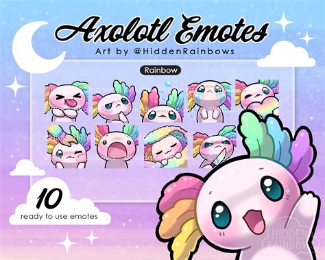 Rainbow Axolotl Twitch Emotes Emote Set Twitch Youtube Etsy Canada