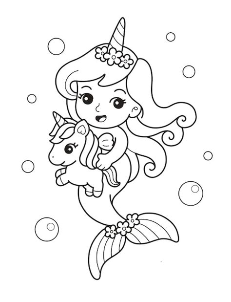 Bella Sirena Unicornio Para Colorear Vector Premium