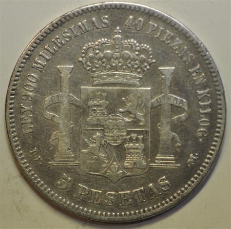 Mw25284 Spain Silver Crown 5 Pesetas 1875 DE M Alfonso XII KM 671 EBay