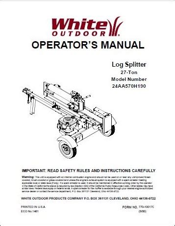 White Outdoor Log Splitter Owners Manuals