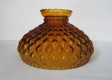 11 Amber Glass Light Shade Diamond Quilted Gwtw Ruffled Vintage Fenton Beaded Replacement Globe