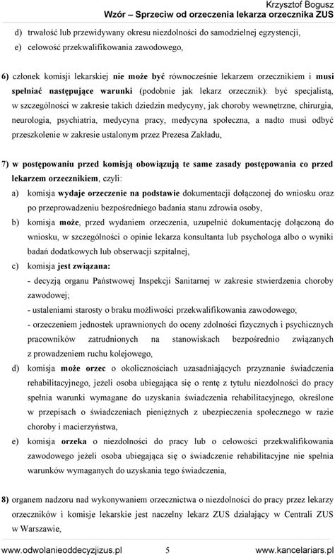 Wz R Sprzeciwu Od Orzeczenia Lekarza Orzecznika Zus Pdf Darmowe