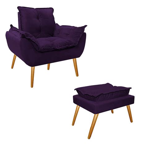 Kit Poltrona Puff Opala Palito Mel Suede Roxo