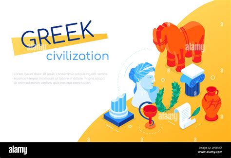 Greek Civilization Modern Colorful Isometric Web Banner With Copy