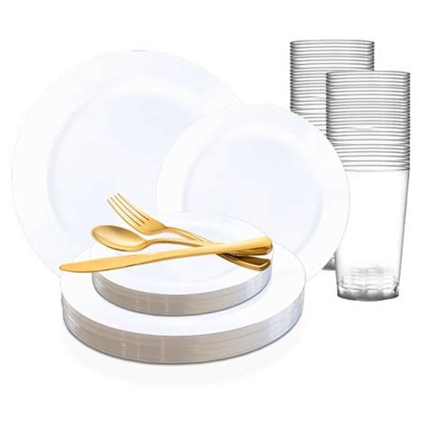 Solid White Economy Round Disposable Plastic Wedding Value Set