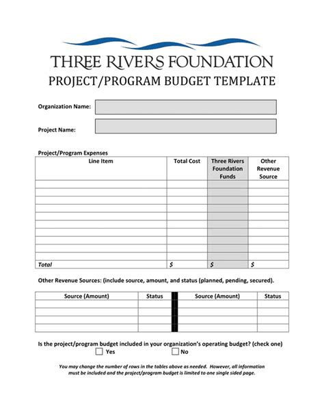 project budget template in Word and Pdf formats