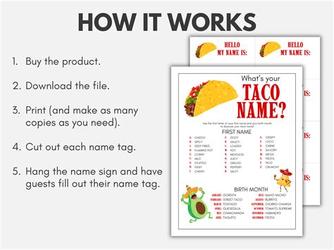 Whats Your Taco Name Game Taco Name Game With Sign And Nametags Taco