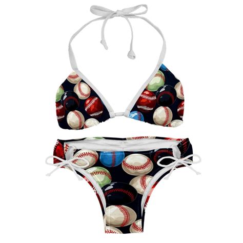 Baseball Detachable Sponge Adjustable Strap Bikini Set Two Pack Beach Pool Scenes Bikinis