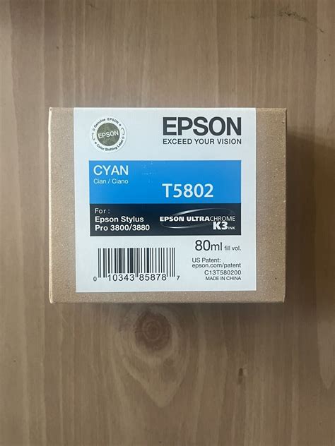 Used NIB Genuine Epson Pro 3800 3880 Cyan K3 Ink T5802 T580200 Exp