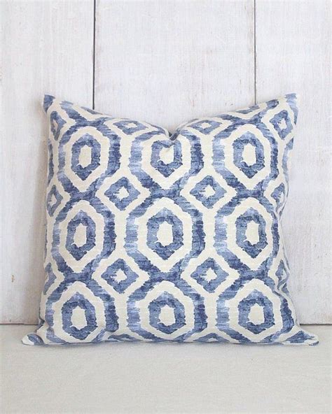 Blue Geometric Pillow Cover With Ikat Design Custom Blue And Etsy