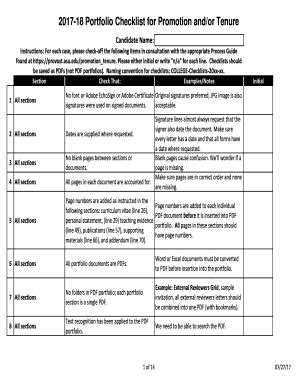 Fillable Online Clas Asu Portfolio Checklist For Promotion And