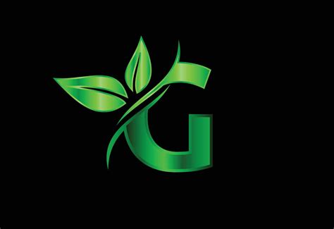 Initial G Monogram Alphabet With Two Leaves Green Eco Friendly Logo