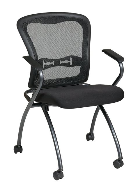 Office Star Deluxe Folding Chair With Progrid Back And Arms In Titanium