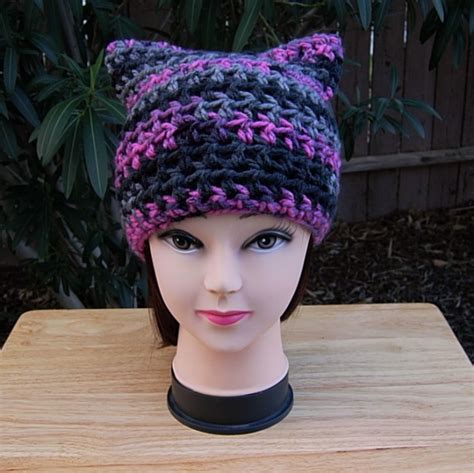 Black Pink And Gray Pussy Cat Hat With Ears Winter Pussyhat Aftcra