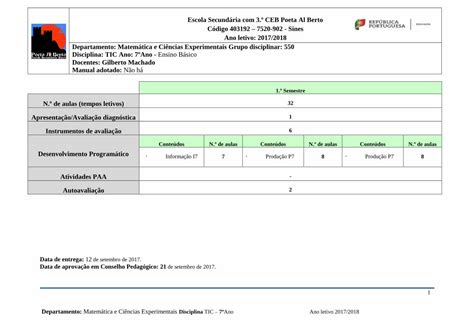 Pdf Escola Secund Ria Ceb Poeta Al Berto C Digo Departamento