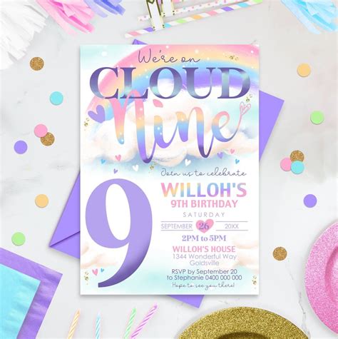 Cloud Birthday Invitation Editable Cloud Nine Birthday Etsy Th