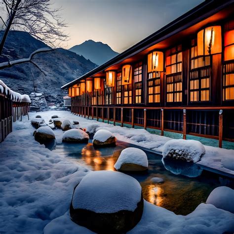 Premium AI Image | Onsen ryokan winter Hand edited