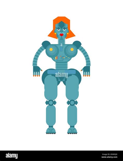 Retro robot woman isolated. female cyborg vector illustration Stock ...