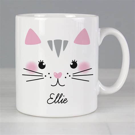 Personalised Cute Cat Face Mug • Uk