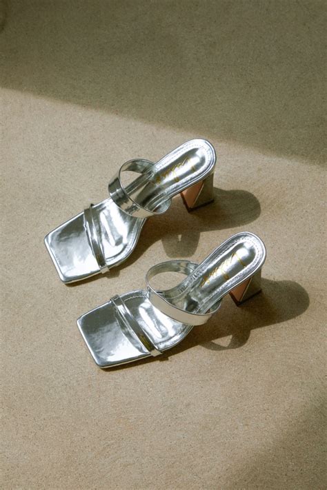 Metallic Heels Silver Slide Sandals Sculpted Heels Sandals Lulus