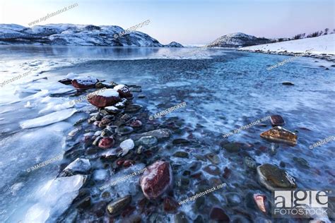 Winter Landscape Frozen Fjord Laksefjord Lebesby Norway Europe