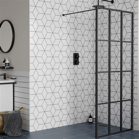 Grade A1 1400mm Black Grid Framework Wet Room Shower Screen Nova Better Bathrooms