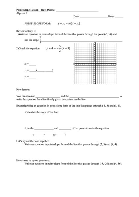 Point-Slope Worksheet printable pdf download