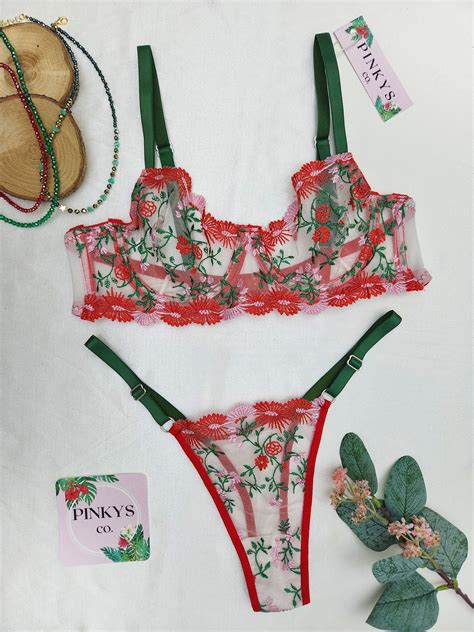 Royal Orchid Red Green Lace Lingerie Set Valentine S Day Gift Floral