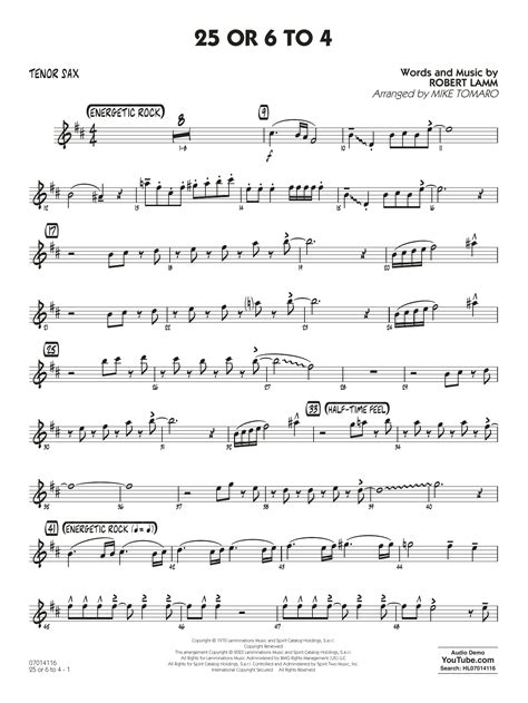 Or To Arr Mike Tomaro Tenor Sax By Chicago Sheet Music For