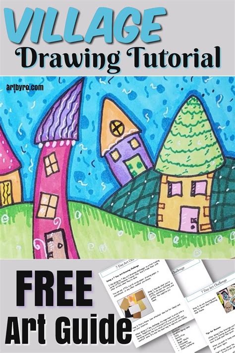 Village Drawing Tutorial - Easy Drawings for Beginners | Whimsical art ...