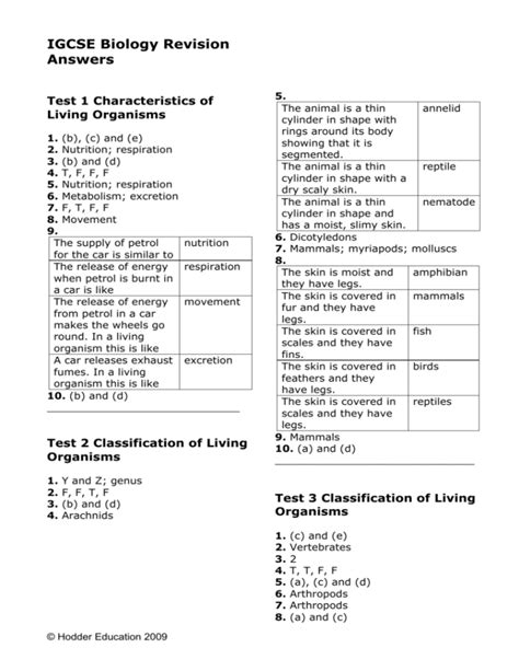 Igcse Biology Revision Answers