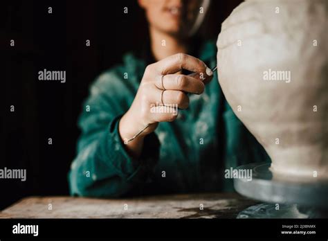 Female Potter Making Clay Vase Stock Photo Alamy