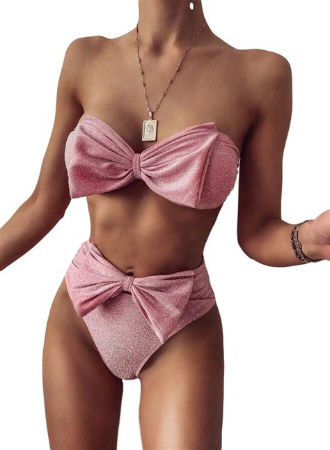 Corafritz Women Summer Swimsuit Piece Bikini High Waisted Sexy Shiny