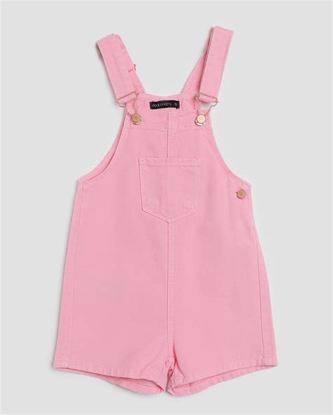 Riachuelo Jardineira Jeans Color Infantil Bolso Frontal A Rosa