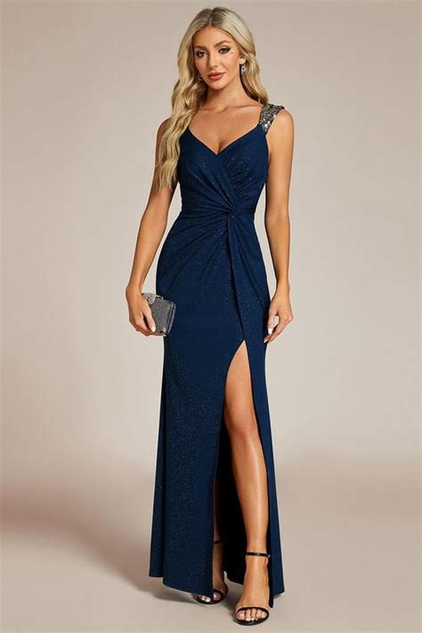 Dresses Elegant Sequin V Neck High Slit Evening Dress Ever Pretty