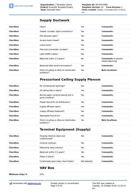 Printable Hvac Inspection Checklist Template