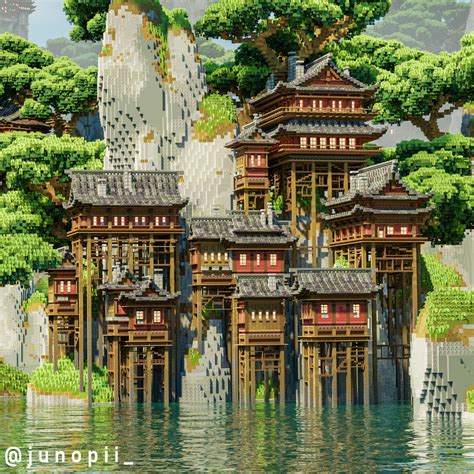 A Japanese Styled Village On Stilts Minecraft Houses Minecraft