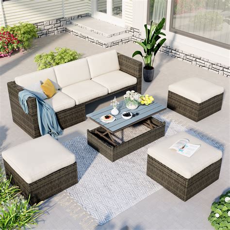 Highsound Piece All Weather Patio Furniture Set Pe Rattan Wicker