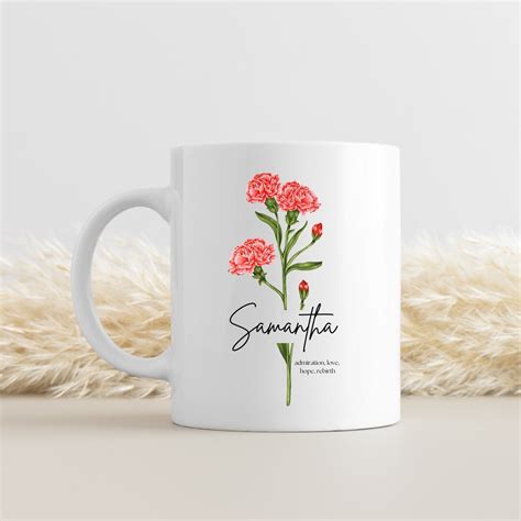 Personalized Birth Flower Coffee Cup With Name Personalized Birth