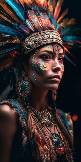 Premium Ai Image A Woman With A Painted Face And Feathers On Her Face