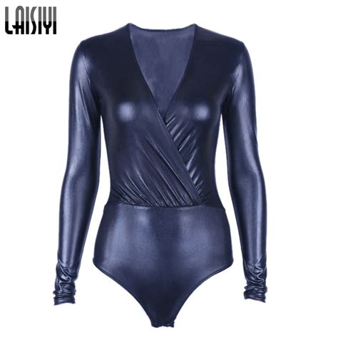 Laisiyi Streetwear Long Sleeve Bodysuit Women Sexy Bodycon Jumpsuit Romper V Neck Black