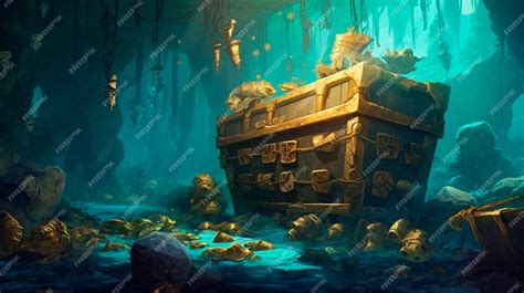 Premium AI Image | Diving for Pirate Treasure Adventure at an Ancient Underwater Chest of Gold ...