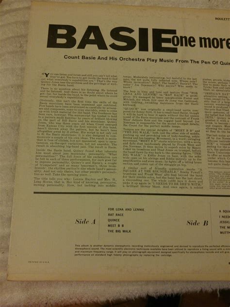 Count Basie Orchestra Basie One More Time Lp Roulette Sr Us