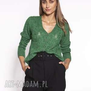 Sweter z Dekoltem w Serek Swe267 Zielony Mkm Handmade Swetry ღ art