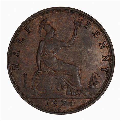 Coin Halfpenny Queen Victoria Great Britain 1874