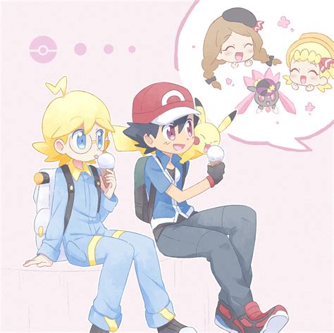 Pikachu Ash Ketchum Serena Bonnie Clemont And 1 More Pokemon And 2 More Drawn By Akasaka